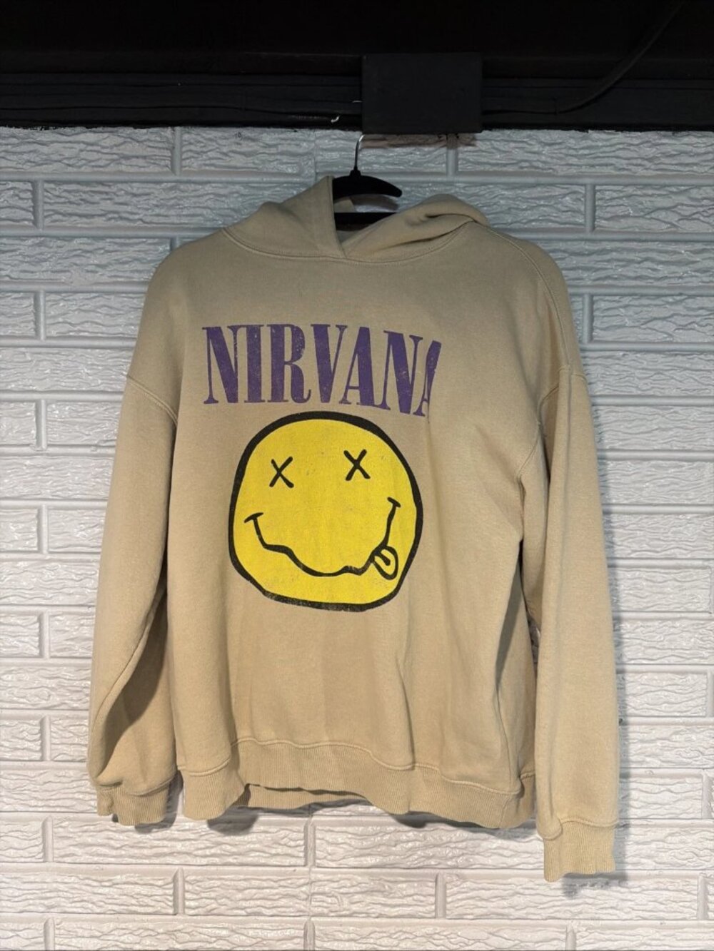 ZARA x NIRVANA Hoodie Beige Long Sleeve Classic Retro Logo Youth 13-14